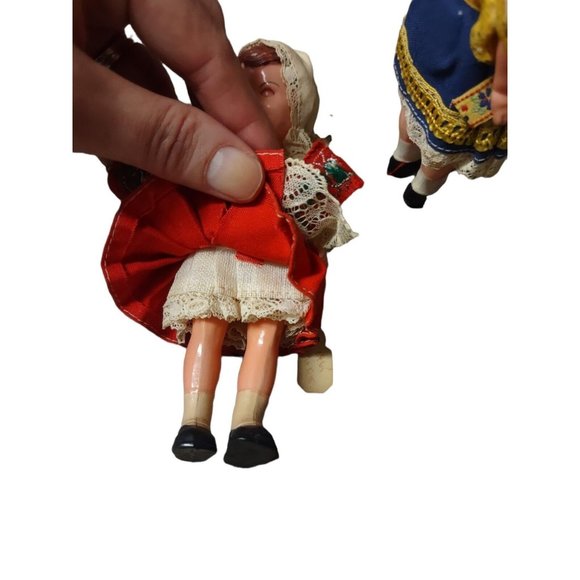 2 Vintage Creepy 1965 Czechoslovakia Hard Plastic Dolls Eyes Close Lace Dresses - Picture 6 of 7